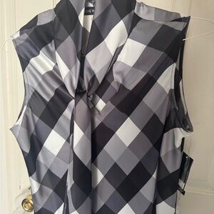 Nine West Gray and White Plaid Blouse
